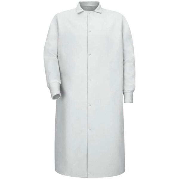 Gripper-Front Pocketless Butcher Coat With Knit Cuffs Thumbnail
