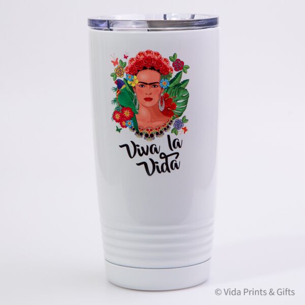 Frida Kahlo-20oz White Tumbler with Lid Thumbnail